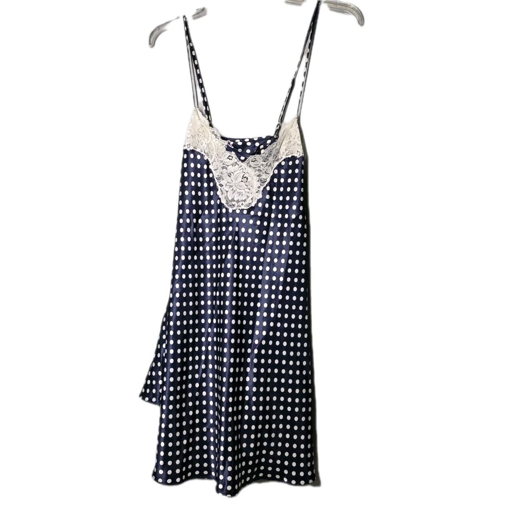 Victoria's‎ Secret Womens Size Medium Navy Polka Dot Slip Dress Night Gown